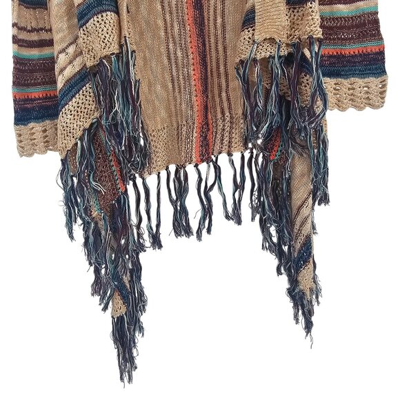 Su & Lola Southwestern Fringe Cardigan Sweater S Multicolor Crochet Boho Artsy - Picture 3 of 9